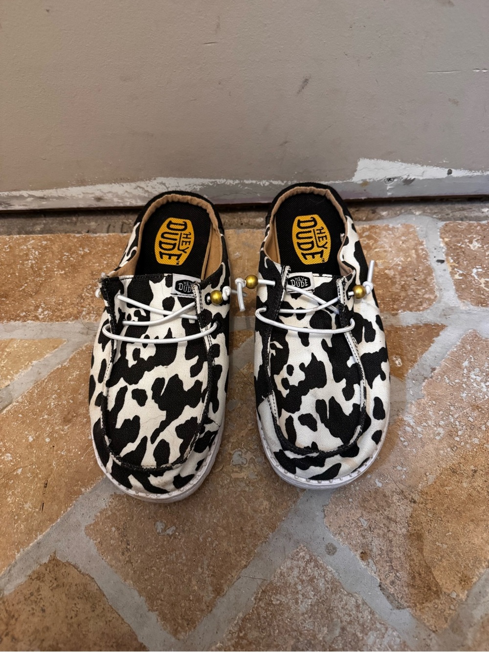 Hey Dude Kids Cow Print Slip-On Moccasins - Black & White